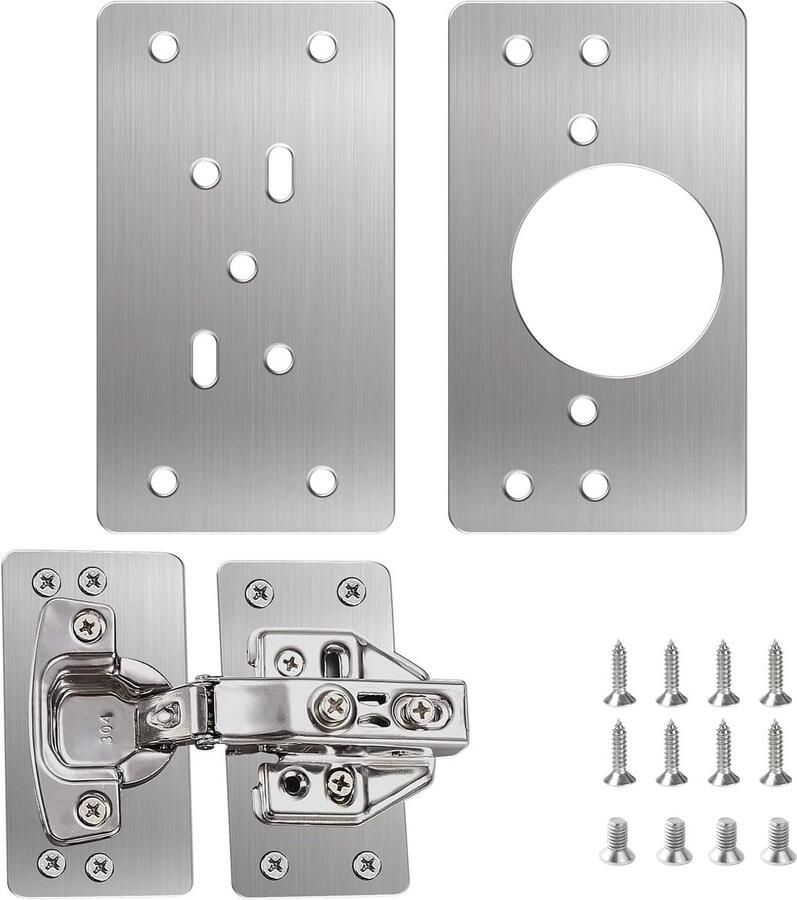Famanu Reparatieplaat voor scharnieren 2 stuks deurscharnieren van roestvrij staal reparatieplaten voor keukenkast platte bevestiging met 12 schroeven