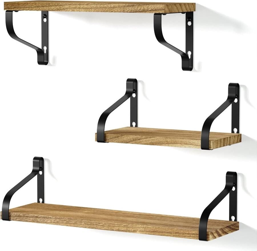 Famanu Rustieke wandplanken set van 3 zwart decoratief