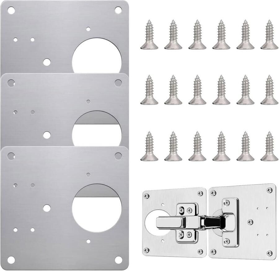 Famanu Scharnier reparatieplaat roestvrij stalen scharnier reparatieplaten voor keukenkast met schroeven voor de reparatie van deur kast woonmeubels lade kisten raam (3 stuks)