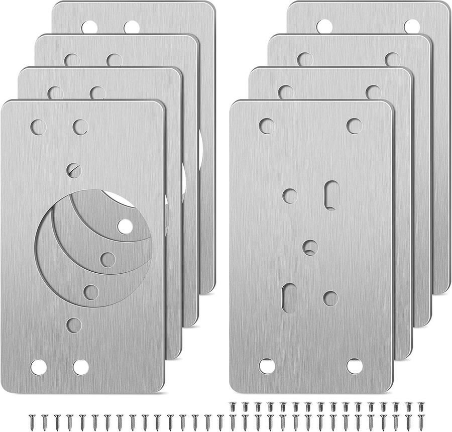 Famanu Scharnierreparatieplaat 8 stuks kast scharnier reparatiebeugels roestvrij staal platte bevestigingsbeugel montageplaat met 48 schroeven voor keuken houten meubels lade raamdeur 90 x 50 mm