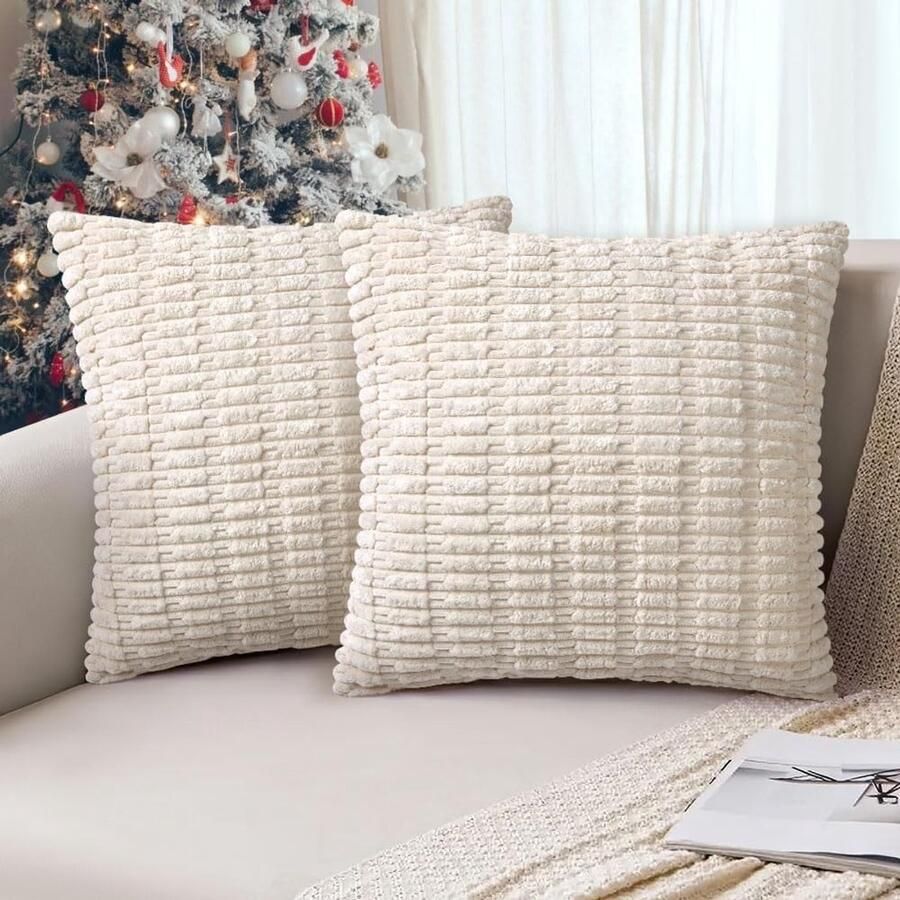 Famanu Set van 2 kussenslopen corduroy kussenhoezen 40 x 40 cm corduroy kerstdecoratie moderne boho-decoratie zachte sierkussenhoezen kussens voor bank stoel slaapkamer beige-B