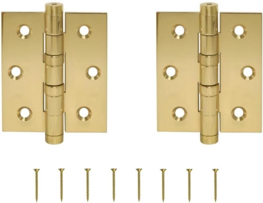 Famanu Set van 2 scharnieren en bevestigingsschroeven scharnier voor kastdeuren keuken dressoir nachtkastjes en commodes eenvoudige en snelle montage intrekbare ritssluiting kleur glanzend messing