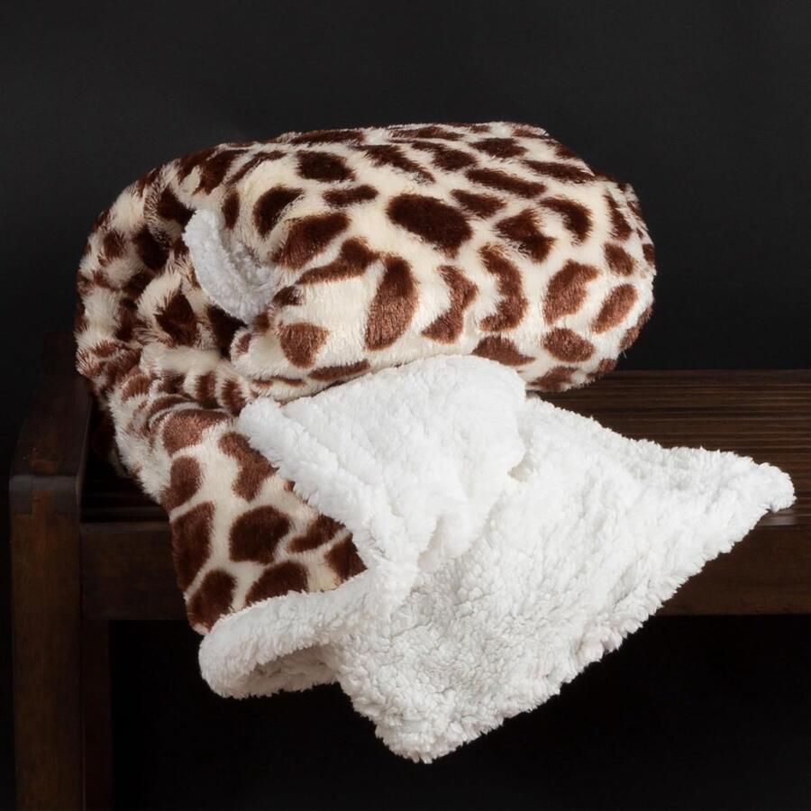 Famanu Sherpa Fleece Plaid 127 x 152 cm Omkeerbaar & Machinewasbaar Pluizige Deken voor Bank & Bed (Giraffe)