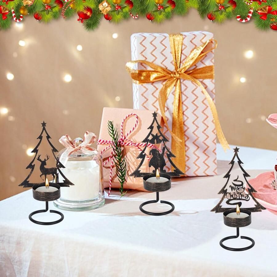 Famanu Vintage Metalen Kaarsenhouder 3 Pack Kerst Kandelaar Houders Vintage Gouden Theelichthouder Kerst Tafel Decoraties Kaars Houder Middenst