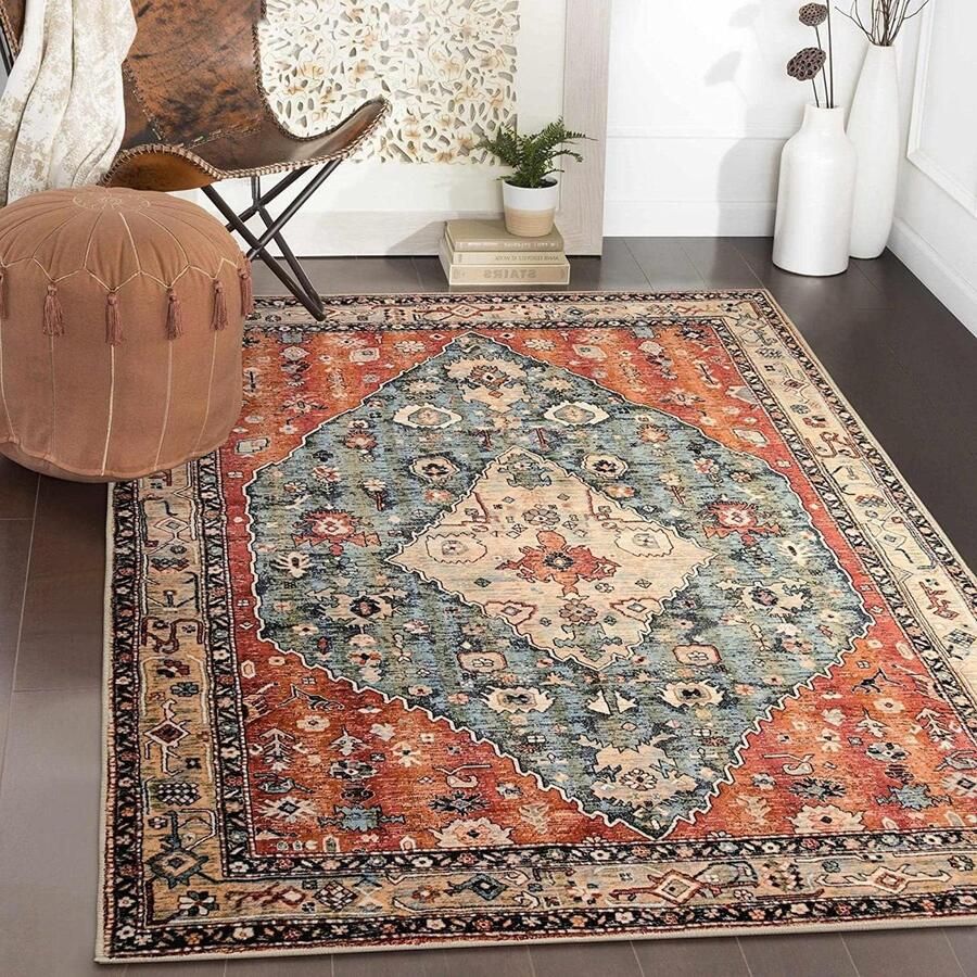 Famanu Vintage vloerkleed antislip boho-tapijt 1 stuk 90 x 150 cm