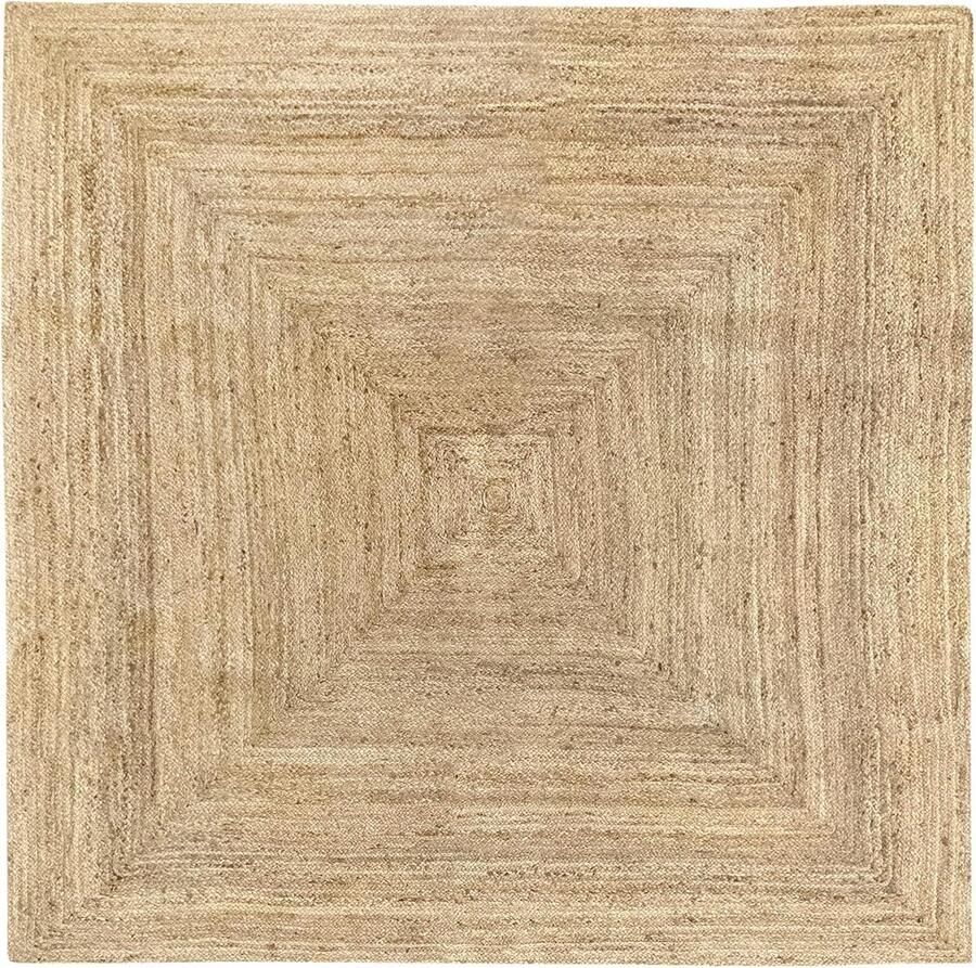 Famanu Vloerkleed Van Jute Tapijt Alhambra Natuurlijk 100% Natuurlijk Tapijt Van Jute Handgeweven Vloerkleed Voor Woonkamer Slaapkamer Eetkamer Gang Ingang (200x200cm)
