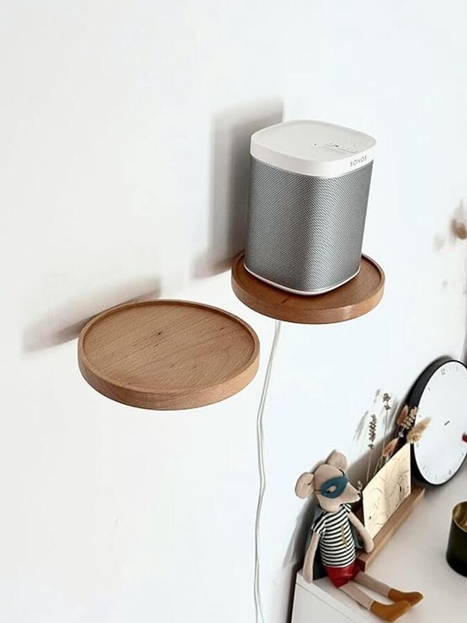 Famanu Wandplank Hout Planten Zwevende Plankbeugel Wandrek Rond Kruidenrek Muurrek Hangrek presentatie voor plant foto kaarsen Moderne Wanddecoratie Design Set van 2 (Doorsnee Ø18cm)