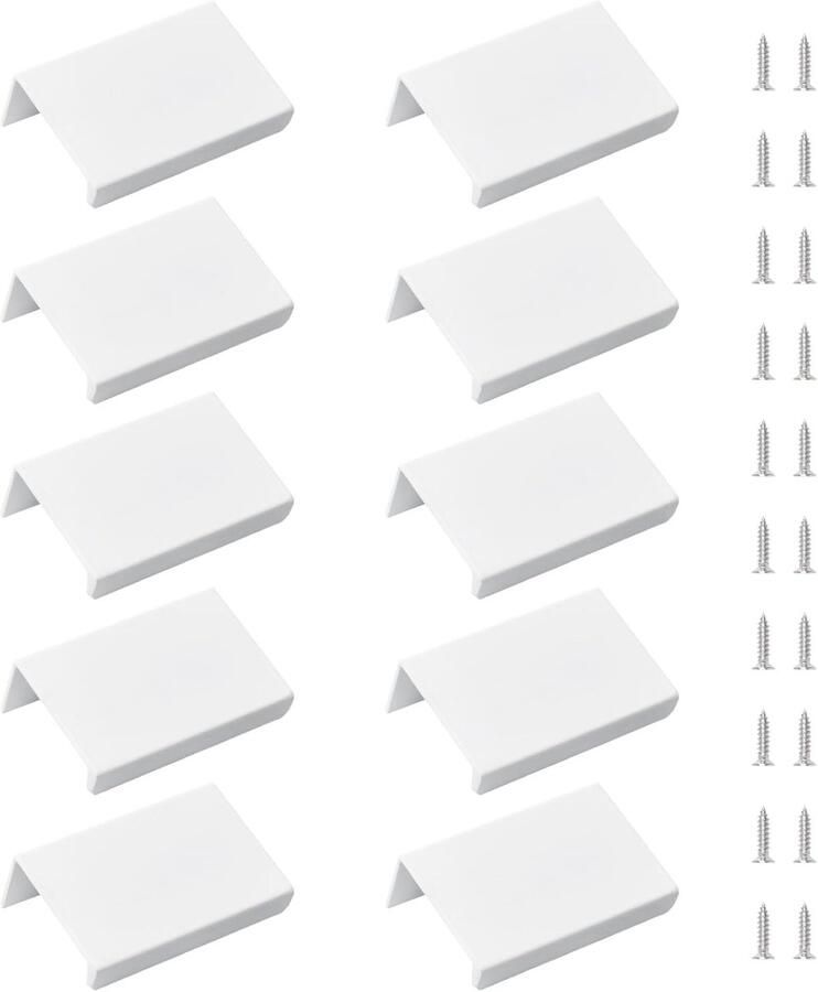 Famanu Witte opbouwrandgrepen voor één-vingerbediening aluminiumlegering lade-handgrepen in moderne stijl met rechte hoek 10 onzichtbare grepen voor kledingkastlades metaalwerk 50 mm