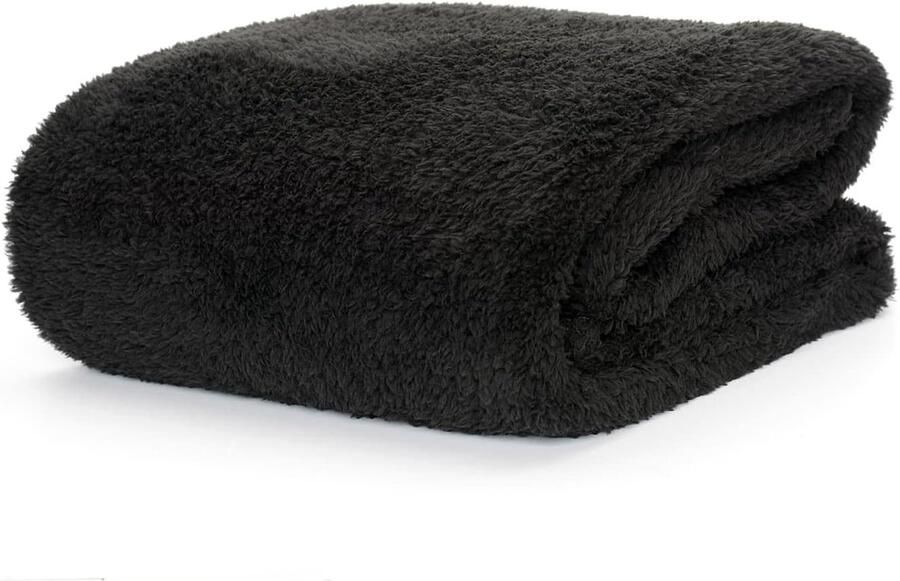 Famanu Zwarte Sherpa Fleece TV-Deken 127 x 178 cm Luxe Knuffeldeken voor Bank