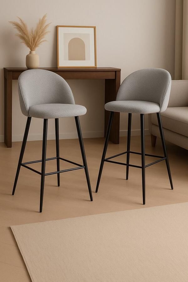 Fameilleur Barkrukken Set van 2 – Luxe Barstoelen Grijs – Comfortabele Hoge Stoelen met Rugleuning – Barkruk 70 cm Zithoogte – Moderne Barstoelen voor Keuken Eiland Eetkamer Horeca – Metalen Poten- bar kruk- bar stoel- lounge set-bar set