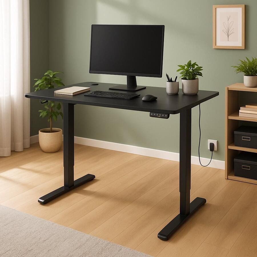 Fameilleur -Elektrisch Verstelbaar Zit-Sta Bureau- ideaal voor je rug- Zwart Stalen Kantoorbureau met Tafelblad –In Hoogte Verstelbaar Werkbureau tot 120cm –Staand & Zittend Werken –Ergonomisch Thuiswerkbureau Bureau voor Rugklachten- staande bureau