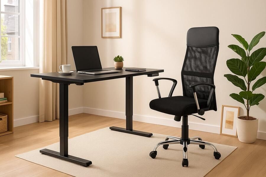 Fameilleur Fameileur Complete Ergonomische Werkplek- Elektrisch Verstelbaar Zit-Sta Bureau 120x70 cm Zwart + Ergonomische Bureaustoel met Armleuningen – In Hoogte Verstelbaar Bureau en Comfortabele Kantoorstoel –Voor Rugklachten –Studeren –Kantoor -Thuiswerken