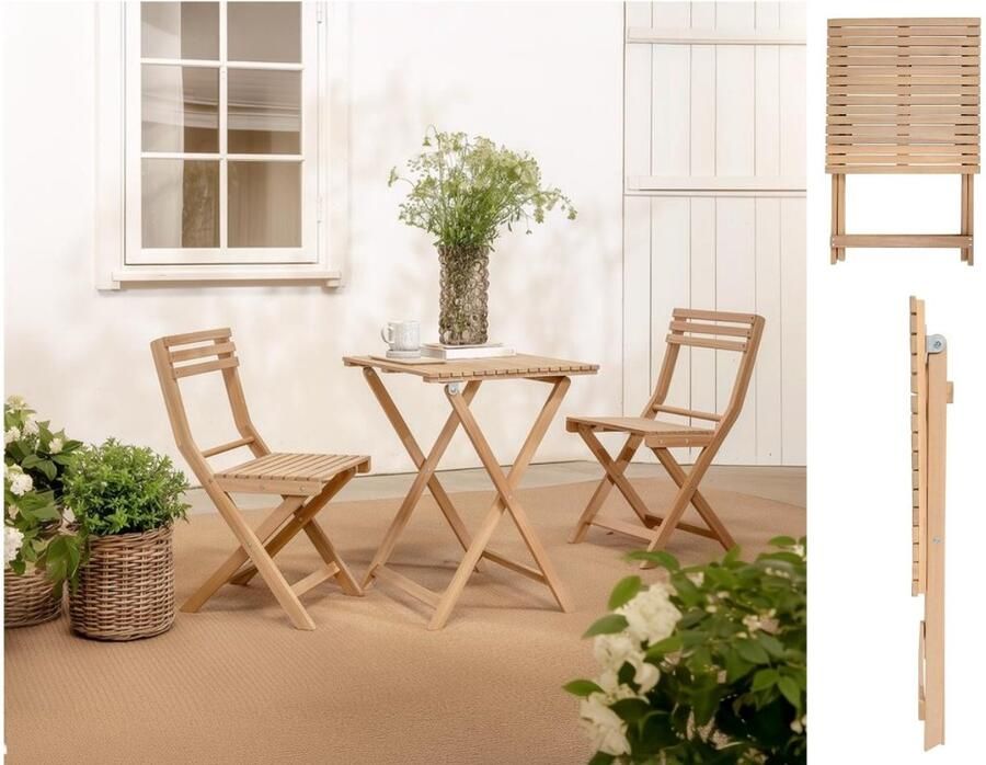 Fameilleur houten tafelset met 2 stoelen luxe set- tafel set- tuin tafel- luxe tuinset- tuin set- voor in de tuin-Gemonteerd geleverd-balkon-terras-tuin-Inklapbaar-acacia hout-3-delige bistroset- bistro set-stoelen en tafel inklapbaar-balkonset
