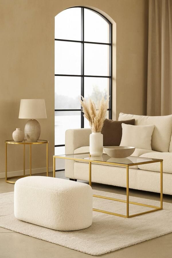 Fameilleur Luxe Teddy Poef – Zachte Bouclé Stoffen Poef in Off-White – Scandinavisch Design Zitkruk & Voetenbank – Comfortabele Woonkamer Poef – Ovale Poef van Teddy-stof – Moderne Minimalistische Interieurdecoratie – Kant-en-Klaar – 84x45x40 cm