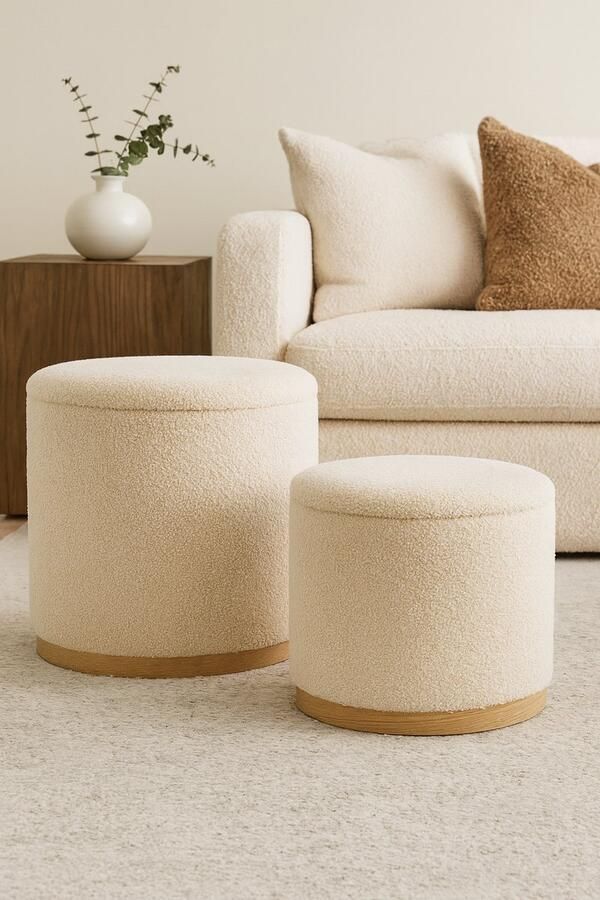 Fameilleur Luxe Teddy Poef met Opbergdeksel – Bouclé Poef 35x40 cm – Zachte Stof in Off-White – Multifunctionele Poef met Opbergruimte – Zitkruk Voetenbank & Bijzettafel – Kant-en-Klaar – Scandinavisch Design poef zitbank exclusief- opbergbank - Foto 2