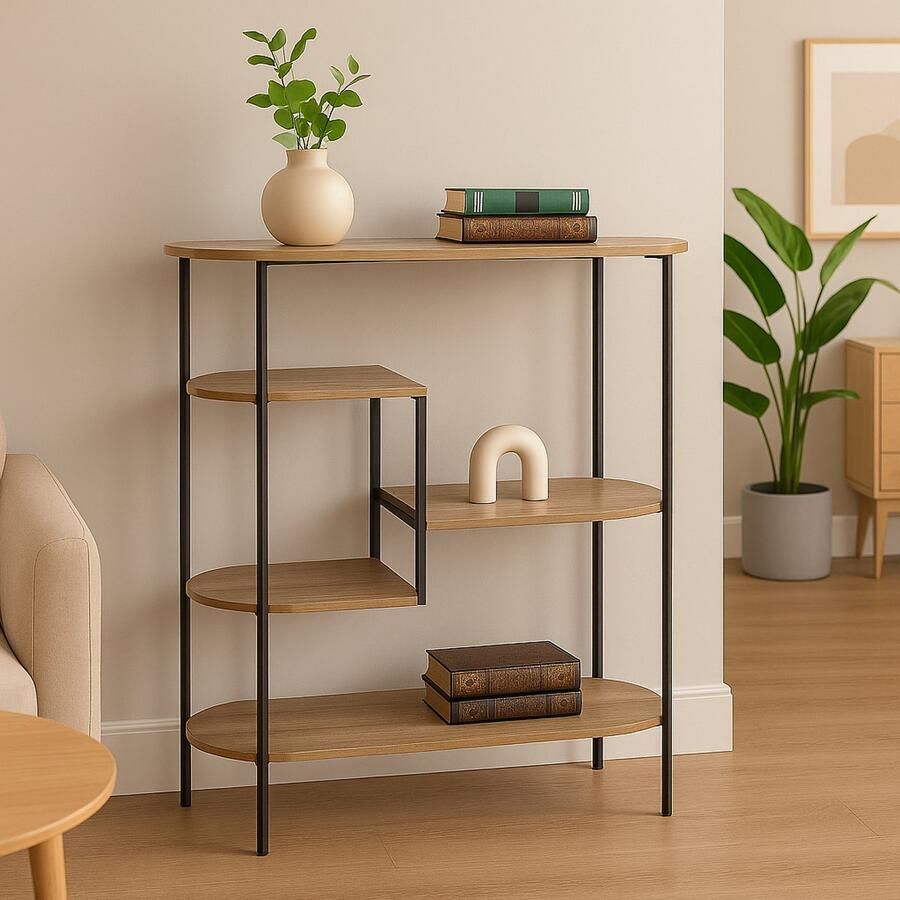 Fameilleur Wandkast Donkerbruin 76x30x95 cm – Metalen Opbergkast Industrieel Design – 5 Planken – Kast Zwart Metaal & MDF – Boekenkast – Open Kast voor Woonkamer Hal Kantoor of Slaapkamer – Modern & Stoer- wand kast- meubel- opbergkast- opbergplank