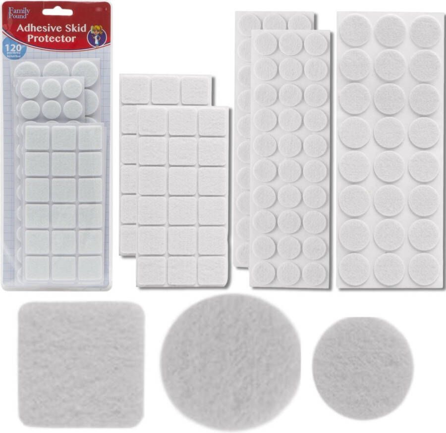 Family Pound 120x Premium Viltjes Stoelpoten Wit Zelfklevend Anti Kras Meubelvilt voor Meubels 120 stuks Rond en Vierkant Zelfklevende Stoelpoot Beschermers Meubelglijders Antikras Vilt voor Stoel Bank Tafel Elektrische Apparatuur BPK - Foto 2