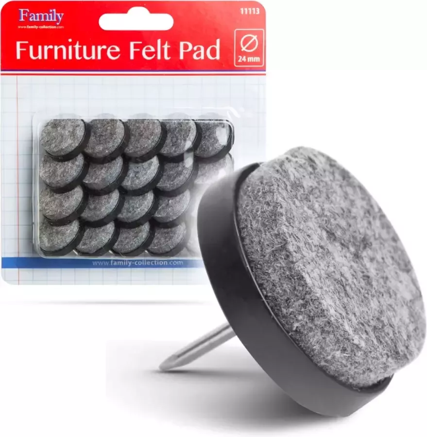 Family Pound 20x Premium Viltjes Stoelpoten met Spijker Zwart Grijs Anti Kras Meubelvilt voor Meubels 20 stuks Rond Stoelpoot Beschermers Meubelglijders Antikras Vilt voor Stoel Bank Tafel BPK