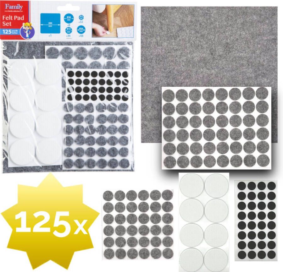 Family Pound 125x Premium Viltjes Stoelpoten Zwart Wit Grijs Anti Kras Meubelvilt voor Meubels 125 stuks Rond en Vierkant Stoelpoot Beschermers Meubelglijders Antikras Vilt voor Stoel Bank Tafel Elektrische Apparatuur
