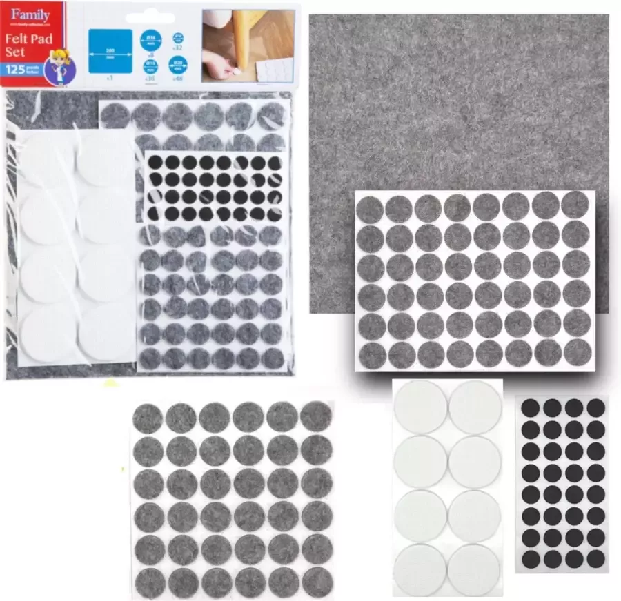 Family Pound 125x Premium Viltjes Stoelpoten Zwart Wit Grijs Anti Kras Meubelvilt voor Meubels 125 stuks Rond en Vierkant Stoelpoot Beschermers Meubelglijders Antikras Vilt voor Stoel Bank Tafel Elektrische Apparatuur - Foto 2
