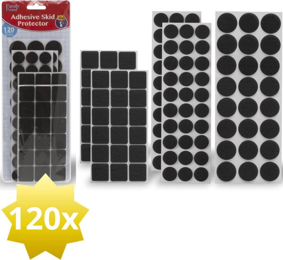 Family Pound 120x Premium Viltjes Stoelpoten Zwart Zelfklevend Anti Kras Meubelvilt voor Meubels 120 stuks Rond en Vierkant Zelfklevende Stoelpoot Beschermers Meubelglijders Antikras Vilt voor Stoel Bank Tafel Elektrische Apparatuur BPK