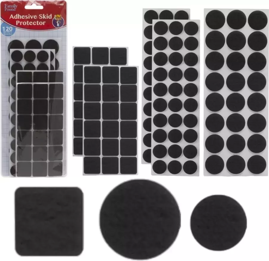 Family Pound 120x Premium Viltjes Stoelpoten Zwart Zelfklevend Anti Kras Meubelvilt voor Meubels 120 stuks Rond en Vierkant Zelfklevende Stoelpoot Beschermers Meubelglijders Antikras Vilt voor Stoel Bank Tafel Elektrische Apparatuur BPK - Foto 3