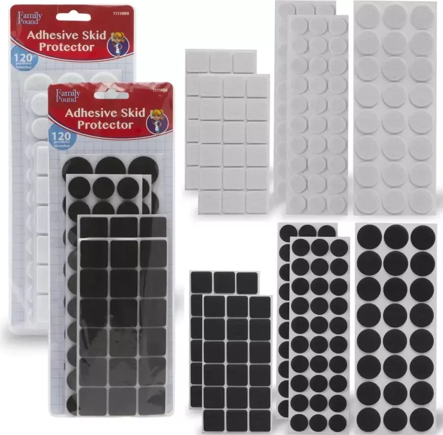 Family Pound 240x Premium Viltjes Stoelpoten Zwart & Wit Zelfklevend Anti Kras Meubelvilt voor Meubels 240 stuks Rond en Vierkant Zelfklevende Stoelpoot Beschermers Meubelglijders Antikras Vilt voor Stoel Bank Tafel Elektrische Apparatuur BPK - Foto 2