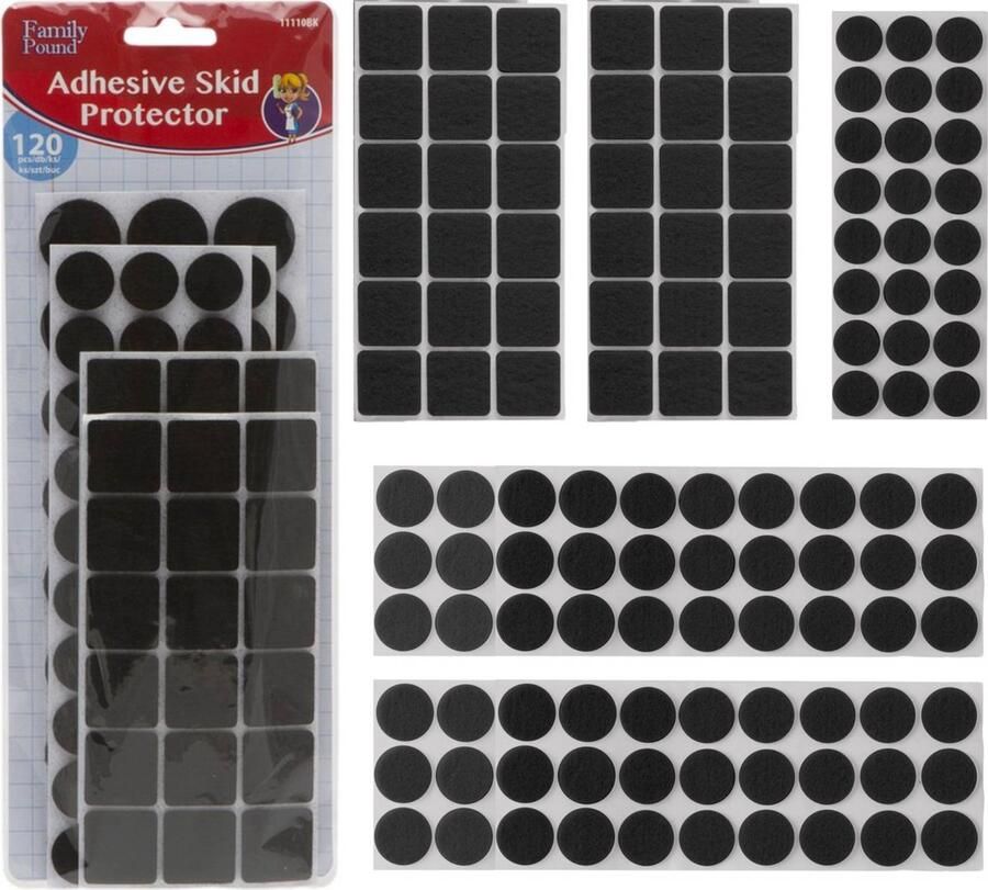 Family Pound 120x Premium Viltjes Stoelpoten Zwart Zelfklevend Anti Kras Meubelvilt voor Meubels 120 stuks Rond en Vierkant Zelfklevende Stoelpoot Beschermers Meubelglijders Antikras Vilt voor Stoel Bank Tafel Elektrische Apparatuur BPK - Foto 2