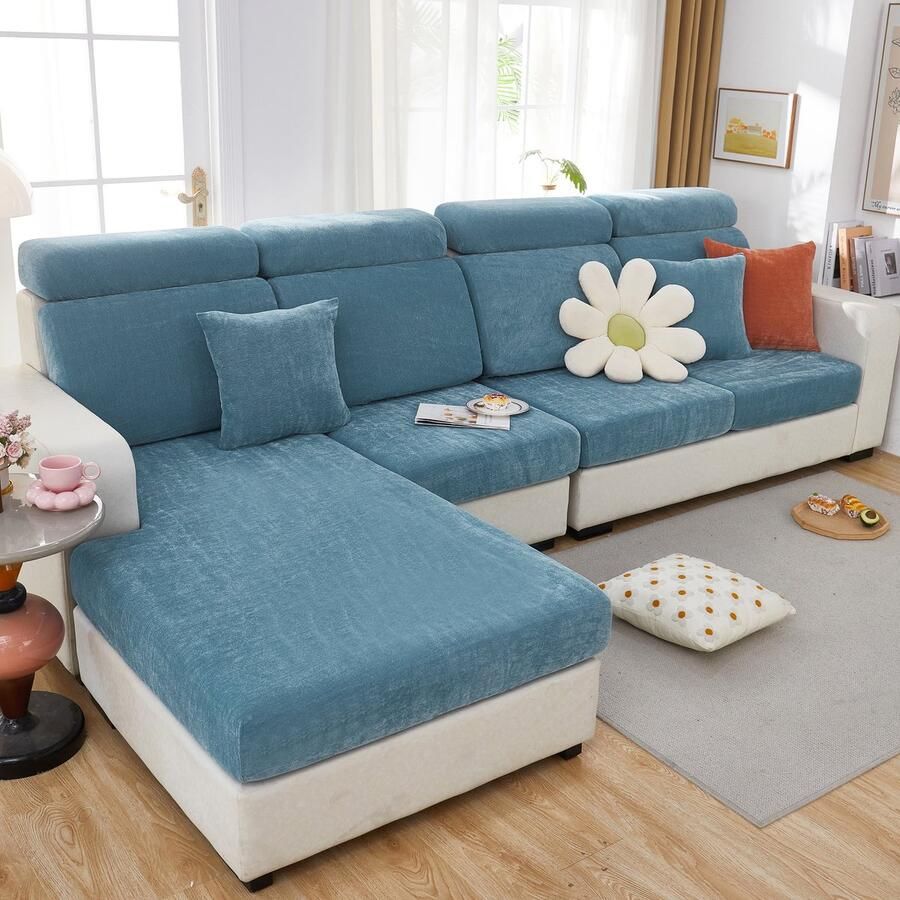 FancySofas Bankhoes Chenille Rugkussenhoes Machinewasbaar & Stretchy Bankhoezen voor Hoekbank Hondendeken bank Hondenkleed Bankbeschermer Zetelhoes Zetelovertrek Sofa Cover 30 Dagen Risicoloos Uitproberen Ocean Blue - Foto 2