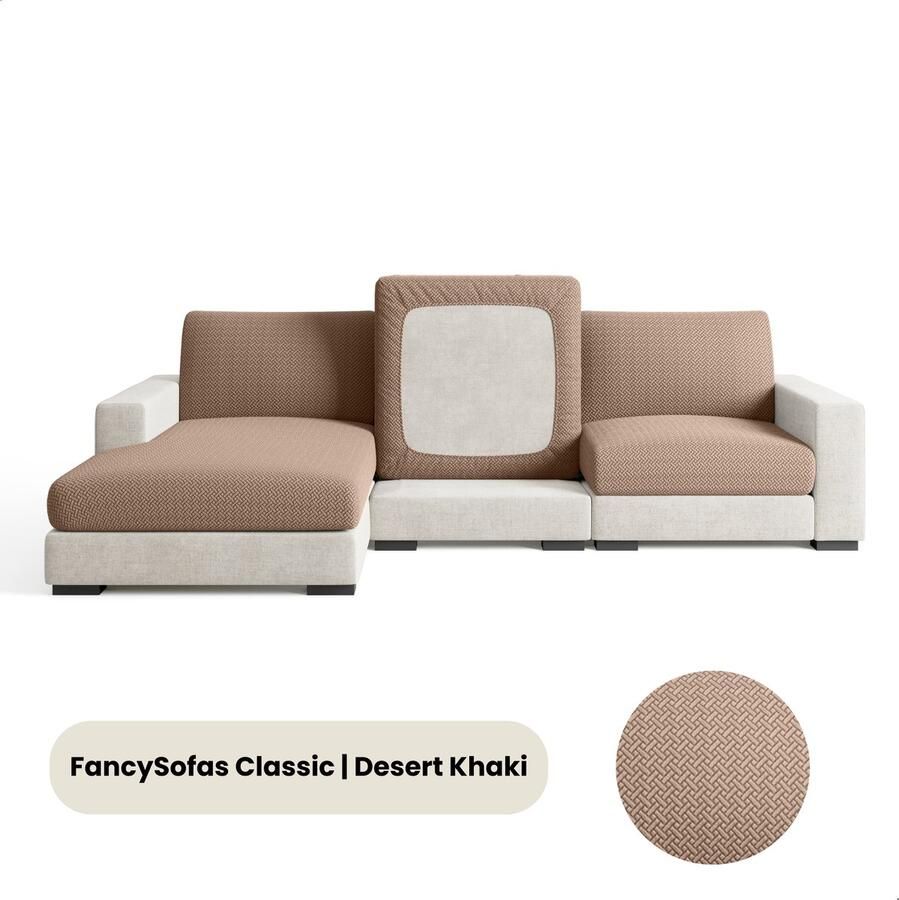 FancySofas Bankhoes Classic Chaisehoes (XL) Machinewasbaar & Stretchy Bankhoezen voor Hoekbank Hondendeken bank Hondenkleed Bankbeschermer Zetelhoes Zetelovertrek Sofa Cover 30 Dagen Risicoloos Uitproberen Desert Khaki