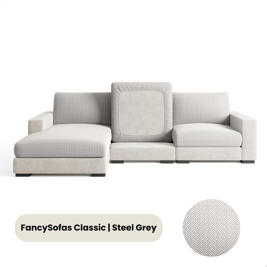 FancySofas Bankhoes Classic Chaisehoes (XXL) Machinewasbaar & Stretchy Bankhoezen voor Hoekbank Hondendeken bank Hondenkleed Bankbeschermer Zetelhoes Zetelovertrek Sofa Cover 30 Dagen Risicoloos Uitproberen Silver Grey
