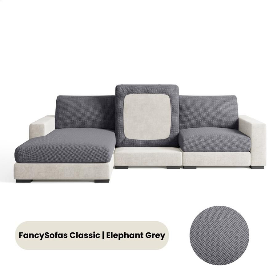 FancySofas Bankhoes Classic Chaisehoes (XXL) Machinewasbaar & Stretchy Bankhoezen voor Hoekbank Hondendeken bank Hondenkleed Bankbeschermer Zetelhoes Zetelovertrek Sofa Cover 30 Dagen Risicoloos Uitproberen Elephant Grey