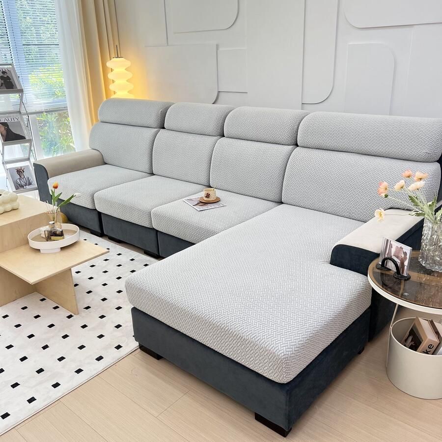 FancySofas Bankhoes Classic Rugkussenhoes (M) Machinewasbaar & Stretchy Bankhoezen voor Hoekbank Hondendeken bank Hondenkleed Bankbeschermer Zetelhoes Zetelovertrek Sofa Cover 30 Dagen Risicoloos Uitproberen Silver Grey