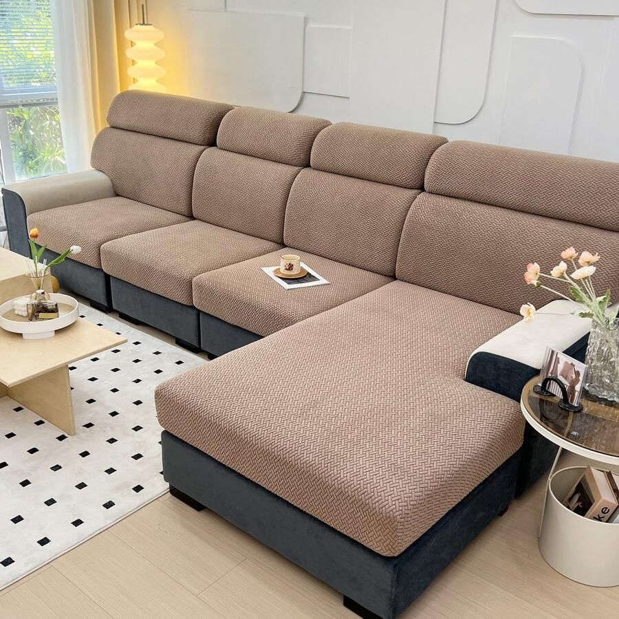 FancySofas Bankhoes Classic Chaisehoes (XL) Machinewasbaar & Stretchy Bankhoezen voor Hoekbank Hondendeken bank Hondenkleed Bankbeschermer Zetelhoes Zetelovertrek Sofa Cover 30 Dagen Risicoloos Uitproberen Desert Khaki - Foto 3