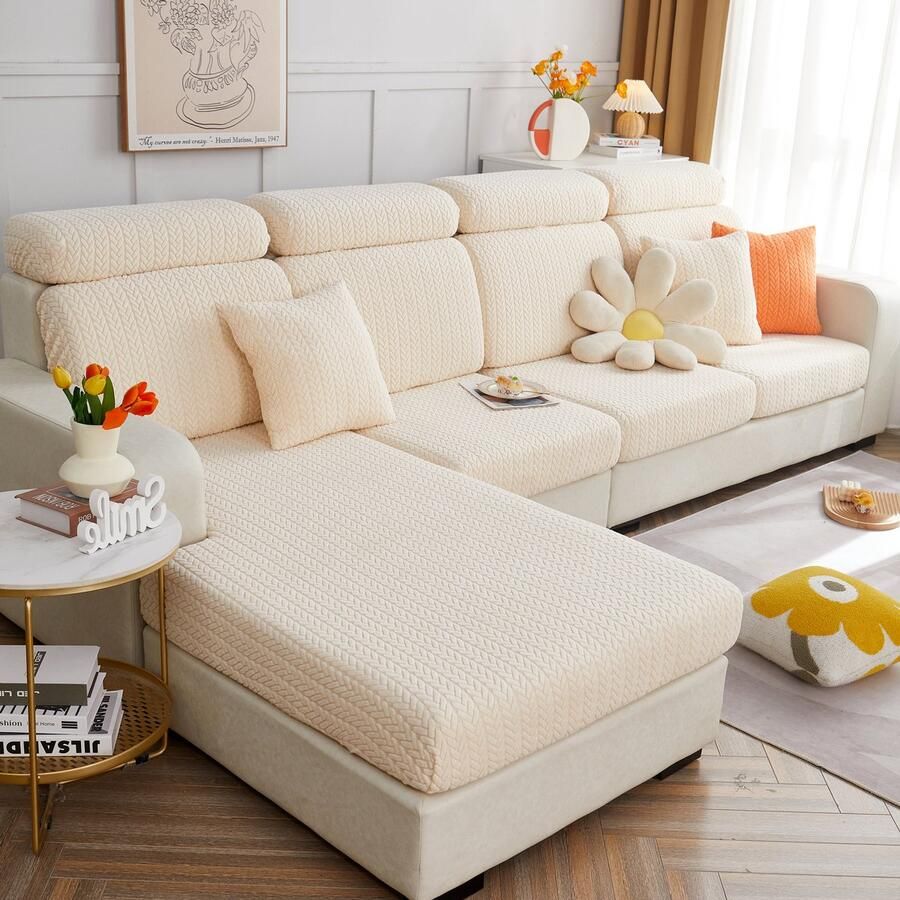 FancySofas Bankhoes Rustic Sierkussen Machinewasbaar & Stretchy Bankhoezen voor Hoekbank Kussens Hondendeken bank Hondenkleed Bankbeschermer Zetelhoes 30 Dagen Gratis Uitproberen Ivory Beige