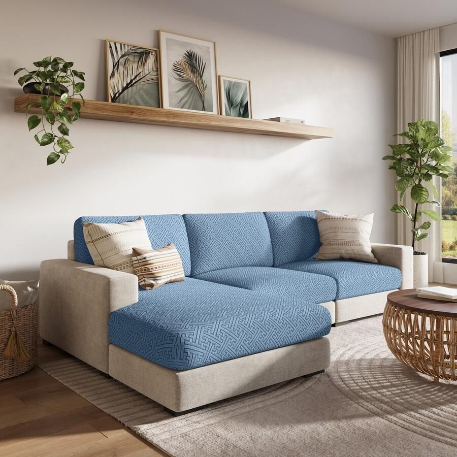 FancySofas Bankhoes Urban Zitkussenhoes Machinewasbaar & Stretchy Bankhoezen voor Hoekbank Hondendeken bank Hondenkleed Bankbeschermer Zetelhoes Zetelovertrek Sofa Cover 30 Dagen Risicoloos Uitproberen Sky Blue