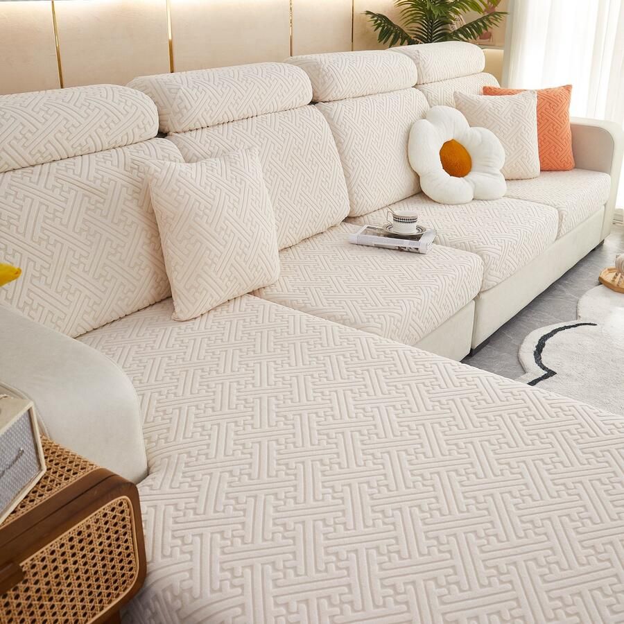 FancySofas Bankhoes Urban Rugkussenhoes Machinewasbaar & Stretchy Bankhoezen voor Hoekbank Hondendeken bank Hondenkleed Bankbeschermer Zetelhoes Zetelovertrek Sofa Cover 30 Dagen Risicoloos Uitproberen Ivory Beige - Foto 2