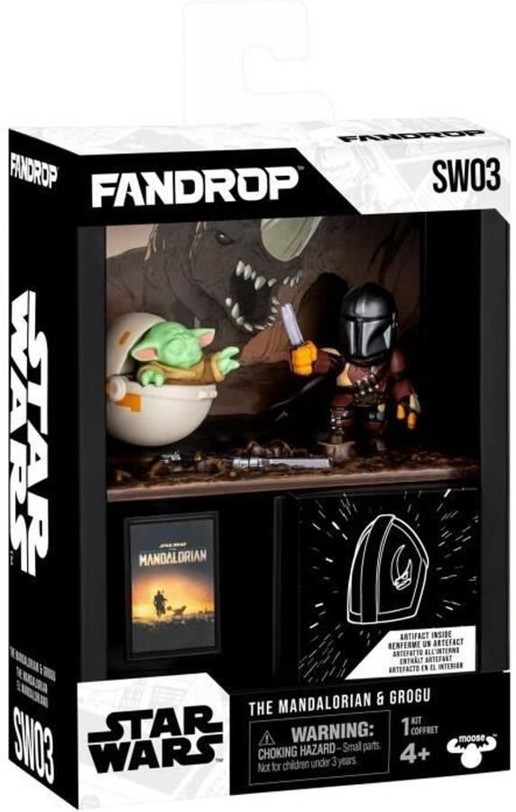 FANDROP Figurine x STAR WARS Mandalorian & Grogu Vitrine met cultscène + miniposter 18 cm