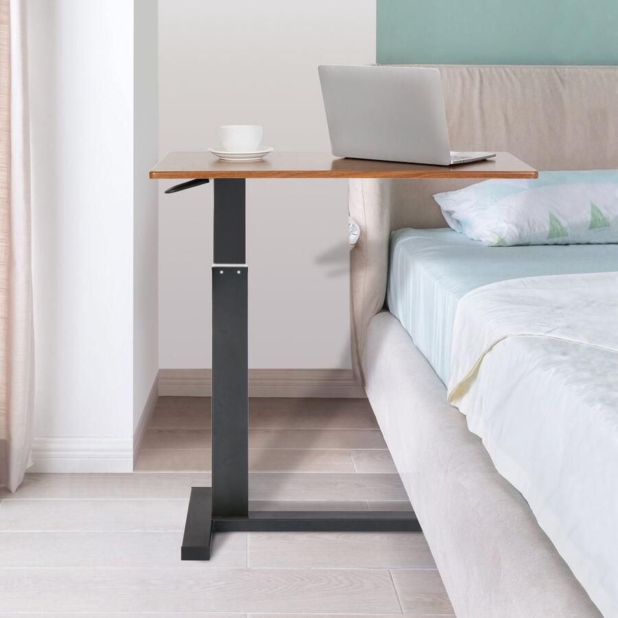 FATIVO Laptoptafel Bijzettafel op Wieltjes Verrijdbaar Tafeltje Verstelbare Hoogte Zwart met Eiken Blad 80L x 40B x 90Hcm Bedtafel Banktafel Nachtkastje Bijzettafel voor Bank en Sofa - Foto 2