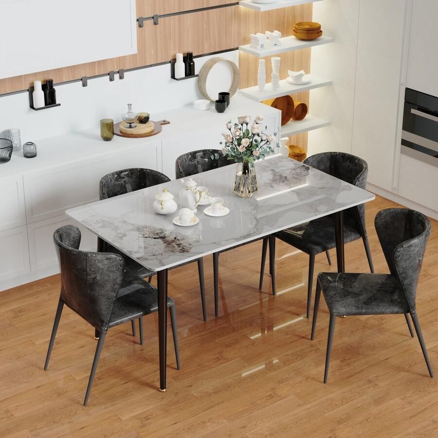 FATIVO rechthoekige Eettafel Keukentafel marmerlook 120x70x76cm wit Modern Tafel voor Eetkamer Keuken Woonkamer