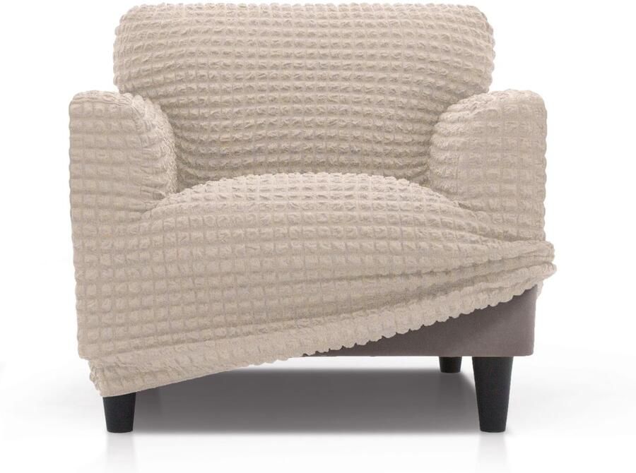FAVERTI Superelastische fauteuilhoes universeel van 70 tot 110 cm model BUFALI Beige ideale hoes voor elke vorm fauteuil. Kwaliteitsbescherming gemaakt van 3D-jacquardstof en katoen
