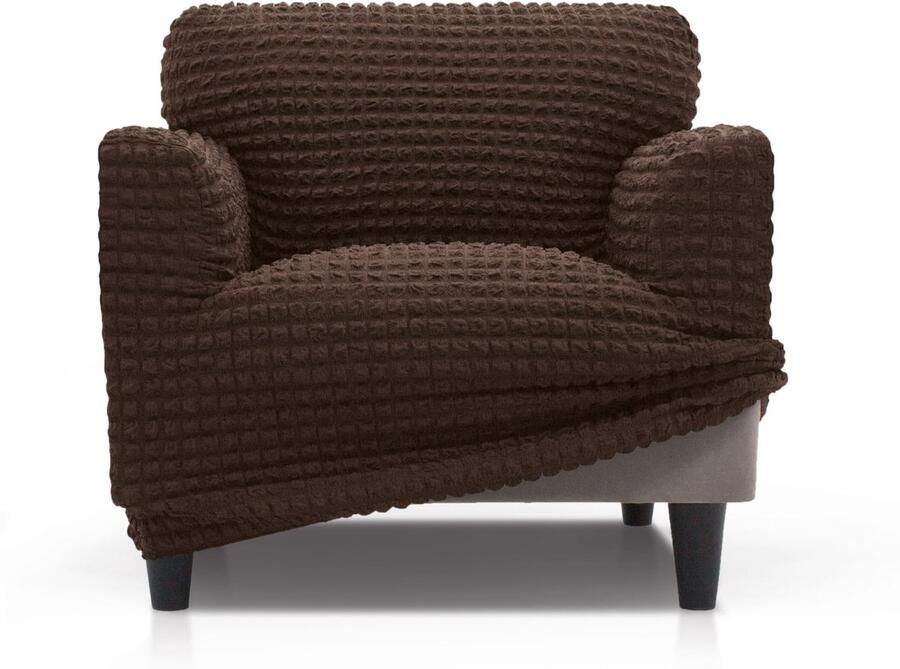 FAVERTI Superelastische fauteuilhoes universeel van 70 tot 110 cm model BUFALI Bruin ideale hoes voor elke vorm fauteuil. Kwaliteitsbescherming gemaakt van 3D-jacquardstof en katoen