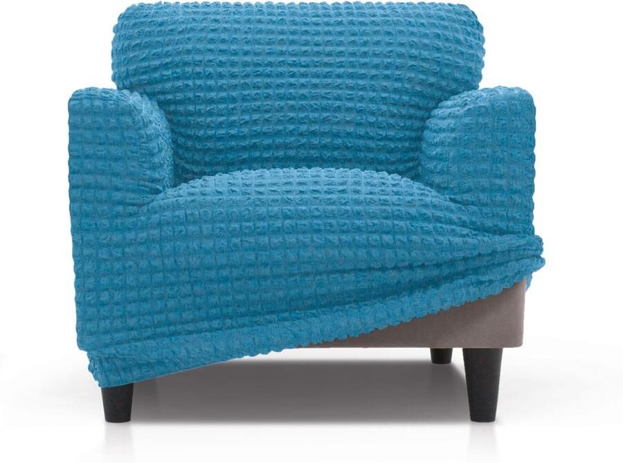 FAVERTI Superelastische universele fauteuilhoes van 70 tot 110 cm Model BUFALI Lichtblauw ideale hoes voor elke vorm fauteuil. Kwaliteitsbescherming gemaakt van 3D-jacquardstof en katoen