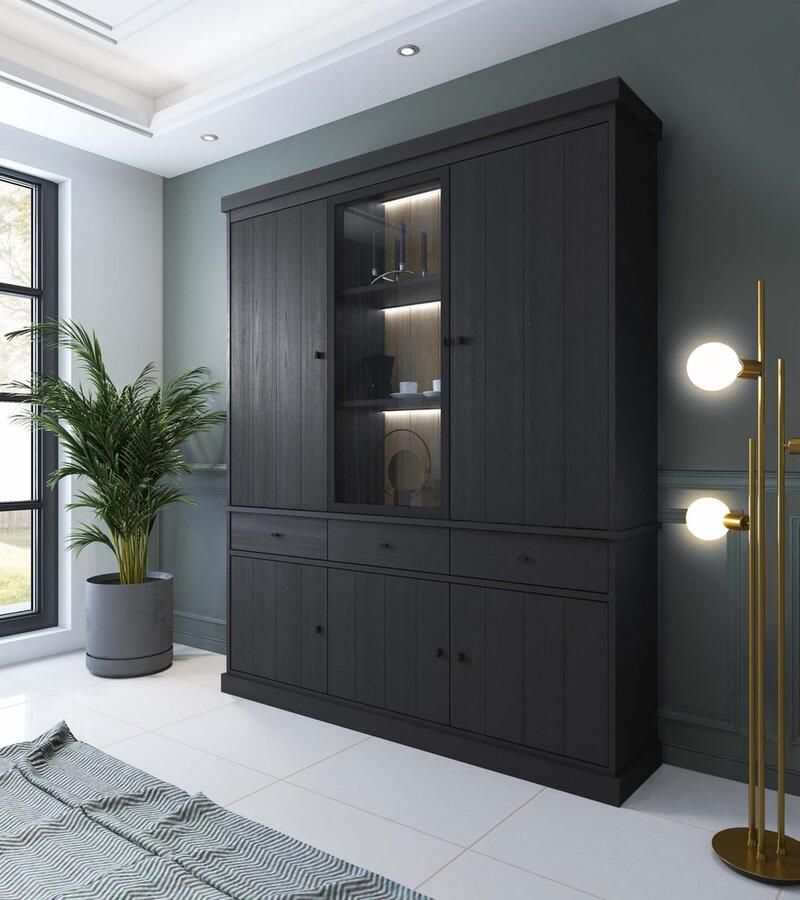 Favorie Balencia zwart vitrinekast 2 volle en 1 glasdeur 182 cm met Led verlichting