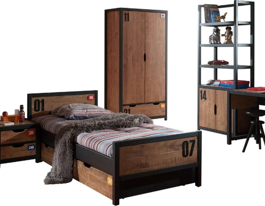 Vipack De ALEX-combinatie bestaat uit een bed van 90x200cm een nachtkastje een rolbed een bureau een kledingkast met 2 deuren en een boekenkast - Foto 4