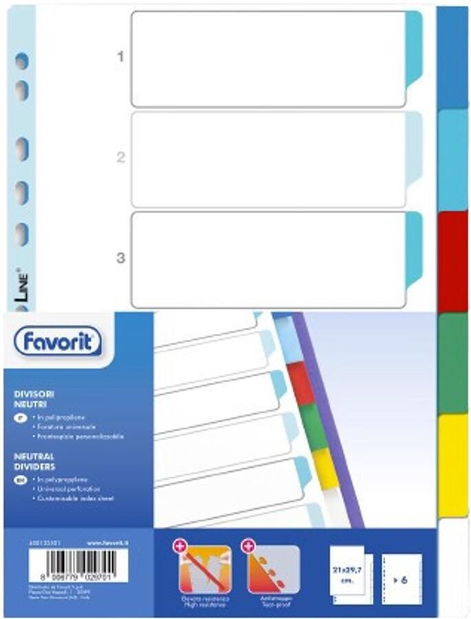 FAVORIT 400132501 indextab Blanco tabbladindex Polypropyleen (PP) Meerkleurig