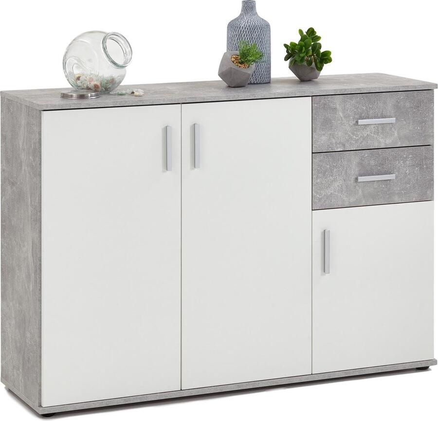 Fd Furniture Dressoir Albi 120 cm breed Grijs beton met wit