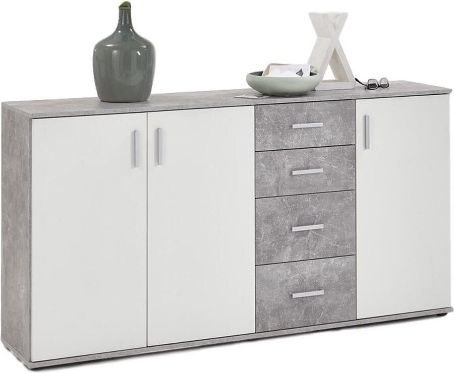 Fd Furniture Dressoir Albi 160 cm breed in grijs beton met wit