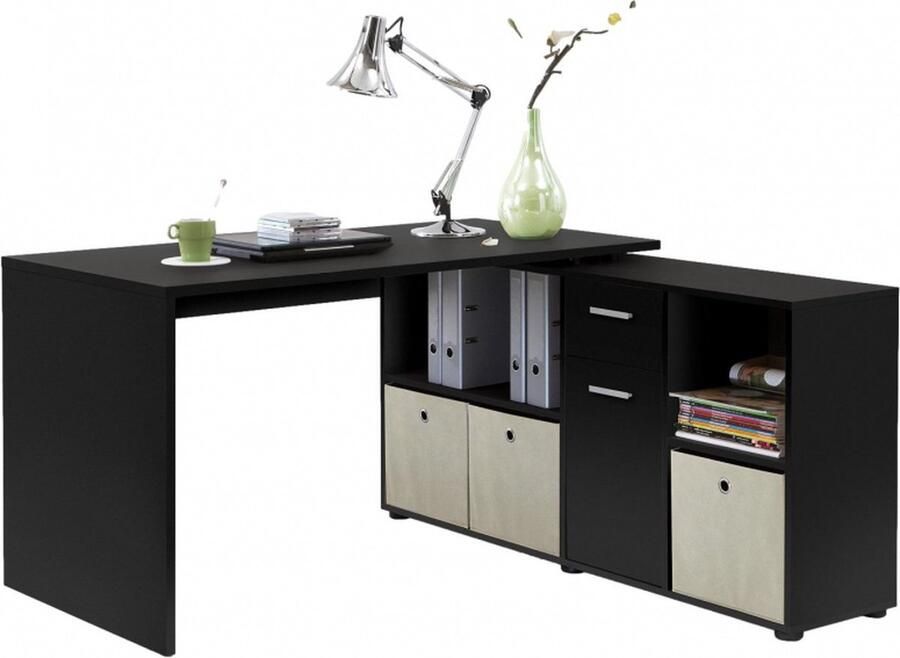 Fd Furniture Hoekbureau Lex 136 cm breed zwart