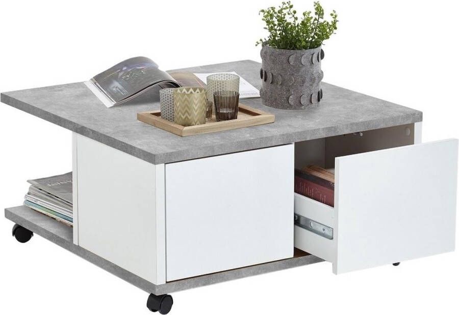 Fd Furniture Vierkante salontafel Twin 70x36x70 breed in grijs beton met wit